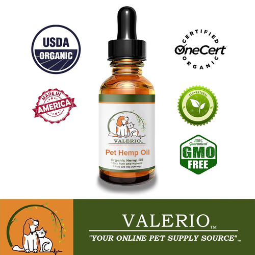 Valerio Pet Hemp Oil, 1 fl oz (30 ml) 300 mgs - USDA CERTIFIED ORGANIC